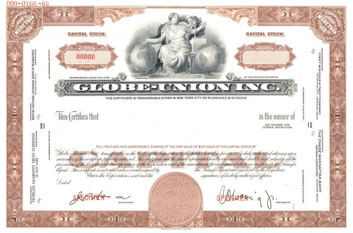 Globe-Union Inc. - Stock Certificate