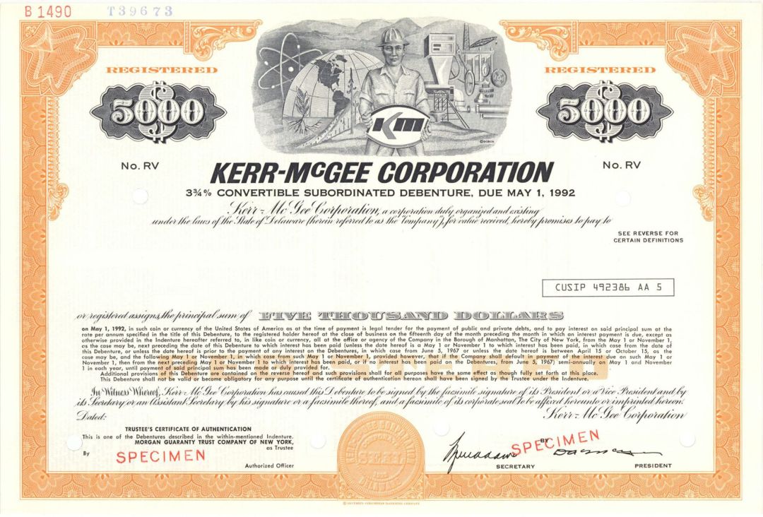 Kerr-McGee Corp. - $5,000 2022 dated Specimen Bond