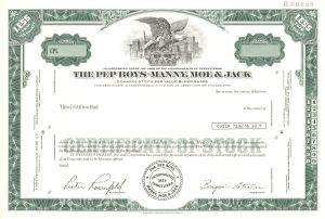 Pep Boys - Manny, Moe and Jack - Specimen Stock Certificate