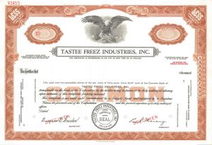 Tastee Freez Industries, Inc. - Stock Certificate