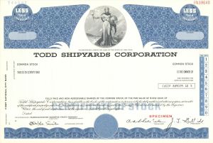 Todd Shipyards Corp. - Specimen Stock Certificate - ONLY AVAILABLE IN GREEN