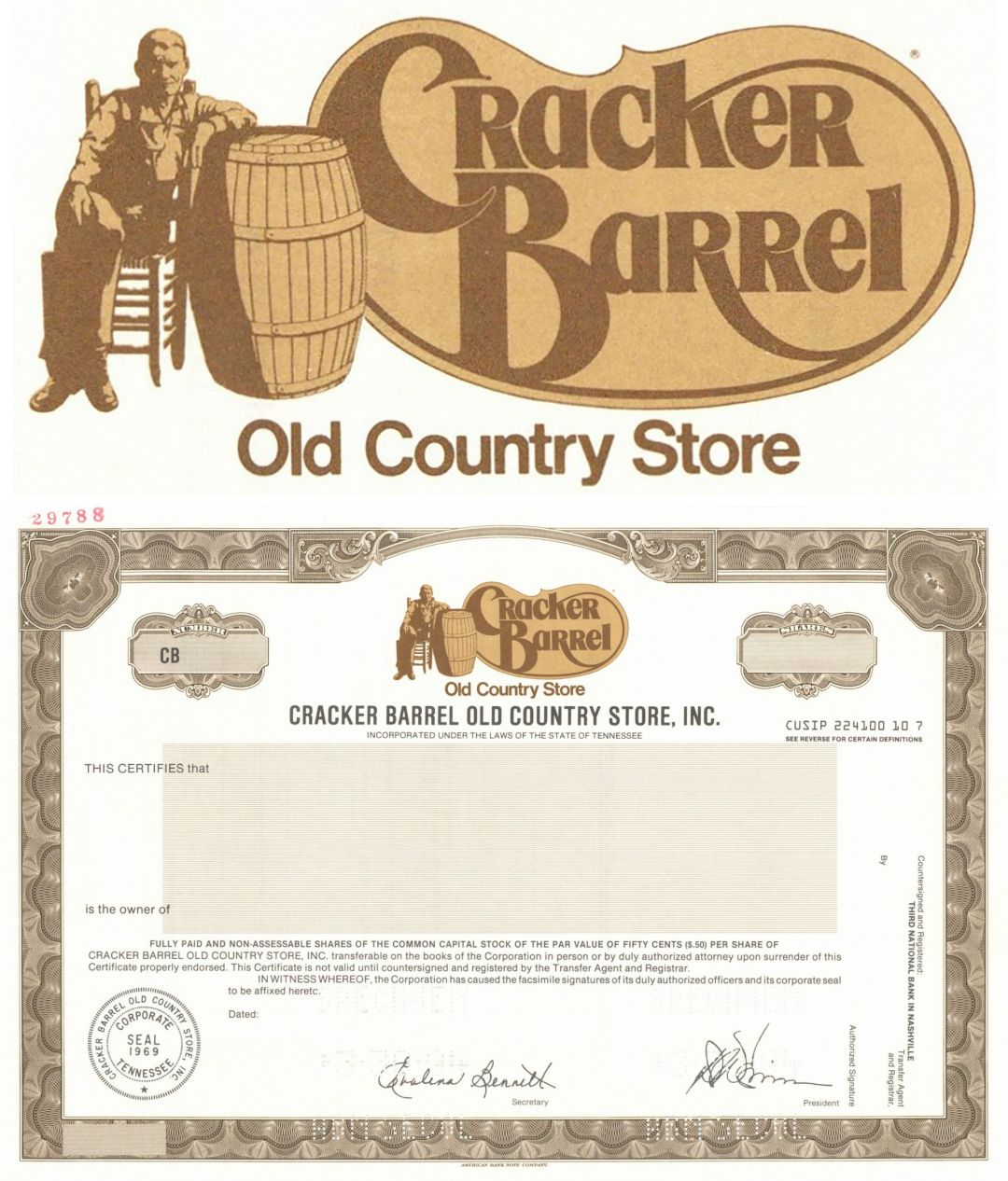 Cracker Barrel Old Country Store, Inc. - Specimen Stock Certificate