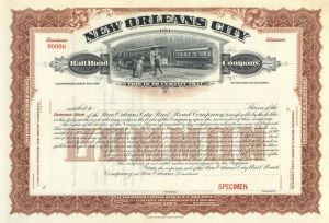 New Orleans City Railroad Co. - circa 1900's Railway Specimen Stock Certificate