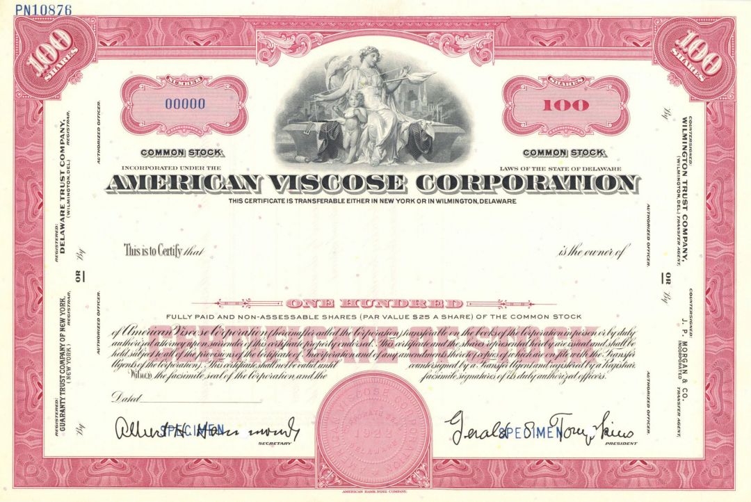 American Viscose Corporation - Specimen Stock Certificate