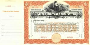 Pecos Valley and Northeastern Railway Co. - Specimen Stock Certificate