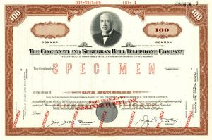 Cincinnati and Suburban Bell Telephone Co. - Specimen Stock Certificate