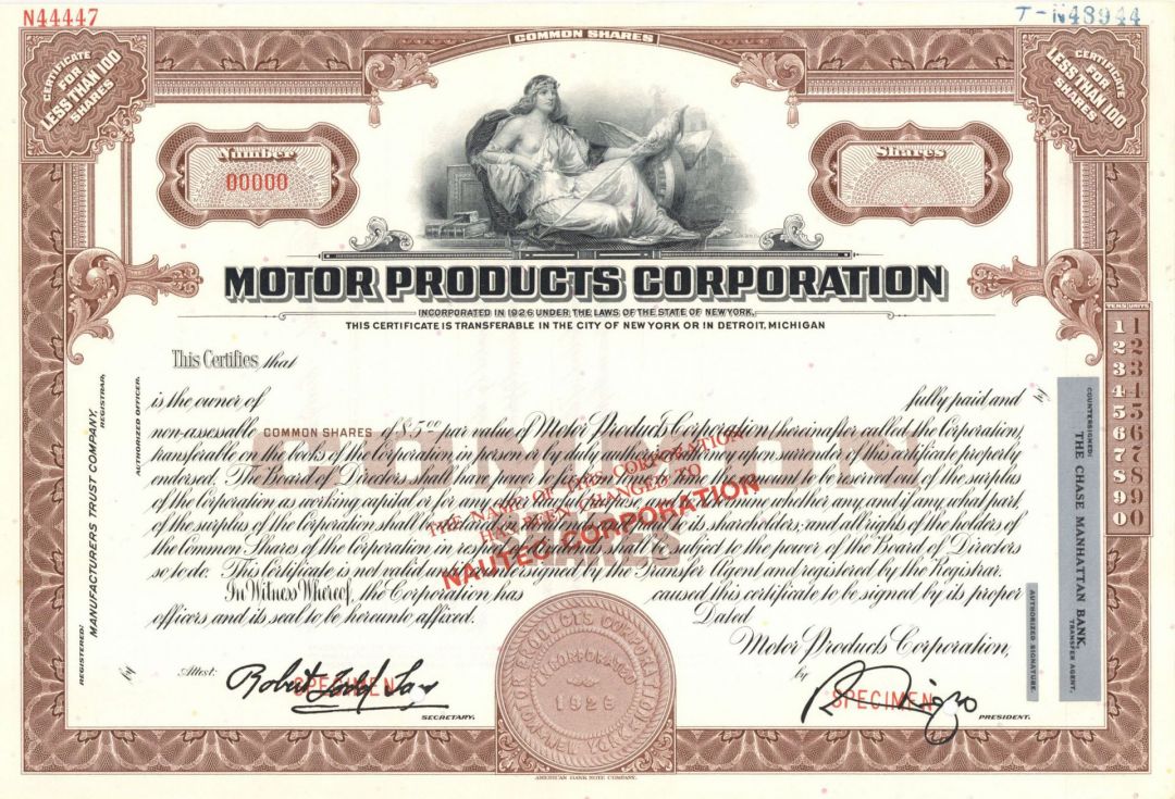 Motor Products Corporation - Specimen Stock