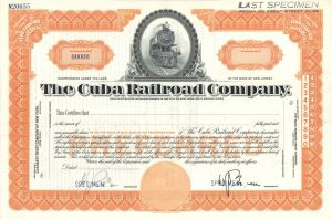 Cuba Railroad Co. - Specimen Stock Certificate