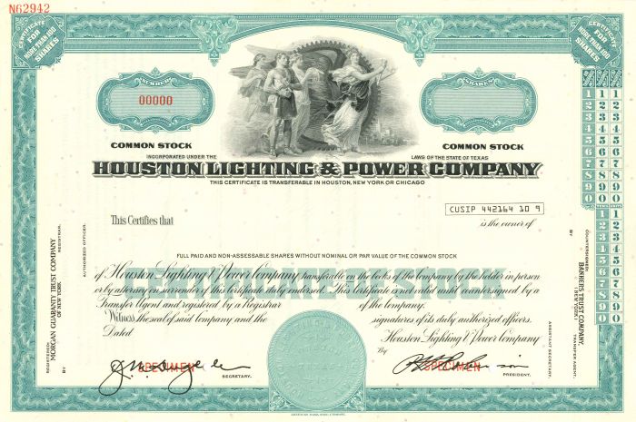 Houston Lighting and Power Co. - Stock Certificate