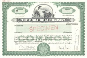 Coca-Cola Co. - Specimen Stock Certificate - Famous Soda Company