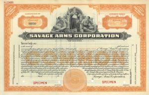 Savage Arms Corp. - Specimen Stock Certificate - Extremely Rare