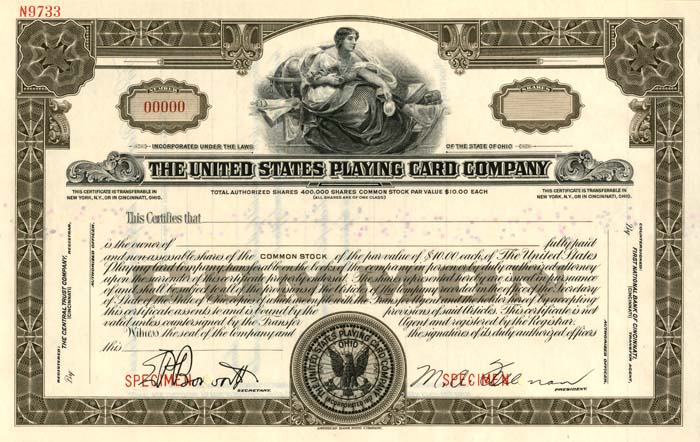 United States Playing Card Co. - Specimen Stock Certificate - Gambling Americana