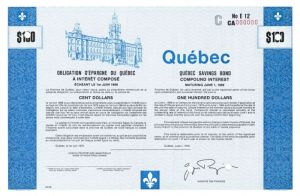 Quebec Savings Bond - Obligation D'Epargne Du Quebec - $100 Denominated Bond