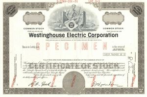 Westinghouse Electric Corporation - Specimen Stock Certificate