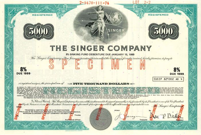 Singer Co. - $5,000 Specimen Bond