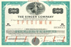 Singer Co. - $5,000 Specimen Bond