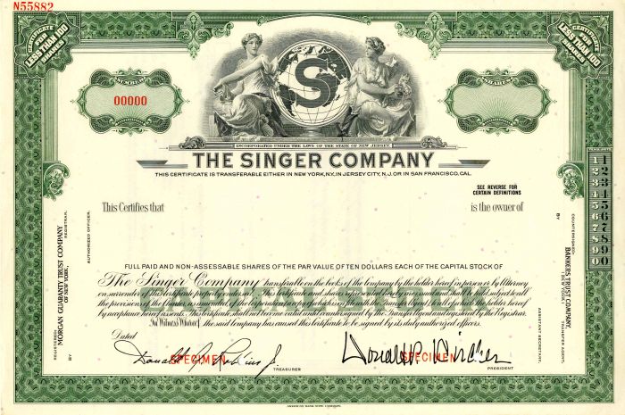 Singer Co. - Specimen Stock Certificate