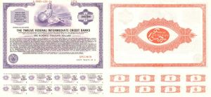 Twelve Federal Intermediate Credit Banks - 1975 dated $100,000 Specimen Bond - Purple and Red