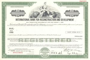 International Bank for Reconstruction and Development - 1970 dated Very Rare Specimen Bond