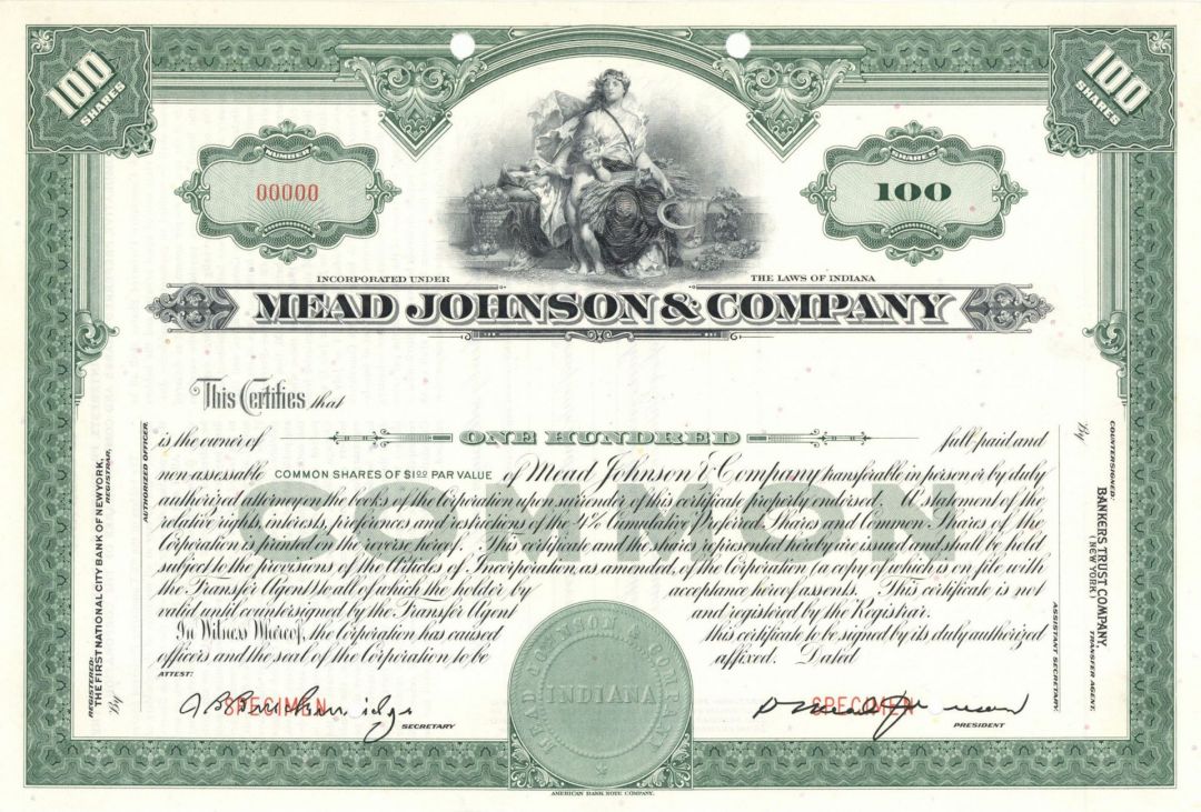 Mead Johnson and Co. - Specimen Stock Certificate