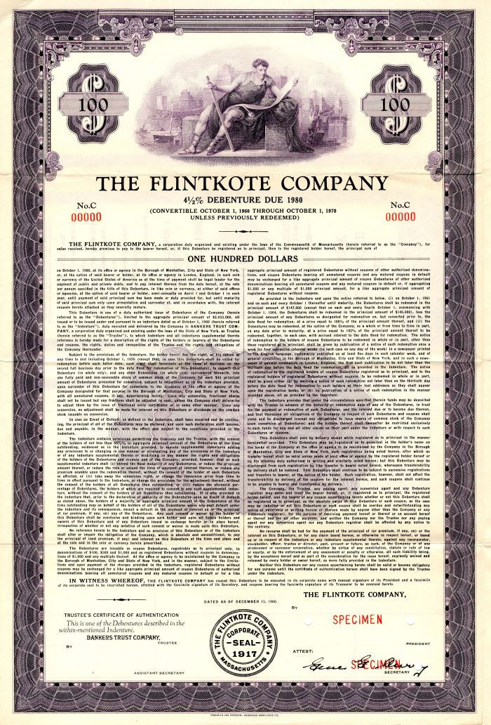 Flintkote Co. - $100 Bond