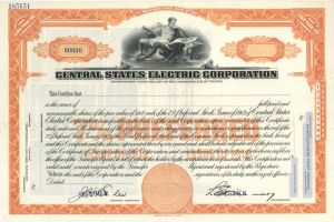 Central States Electric Corporation - Stock Certificate