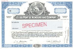 E.I. Du Pont De Nemours and Co. - Famous Chemical Company - 2007 dated Specimen Stock Certificate - Founded by Éleuthère Irénée du Pont