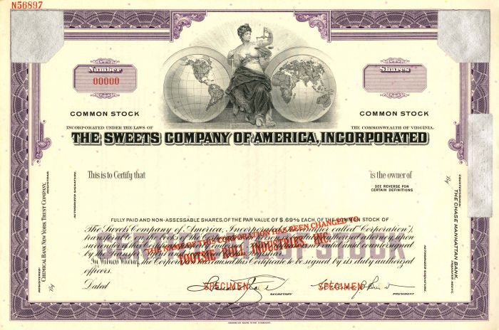 Sweets Co. of America, Incorporated - Stock Certificate