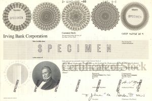 Irving Bank Corporation - Specimen Stock Certificate