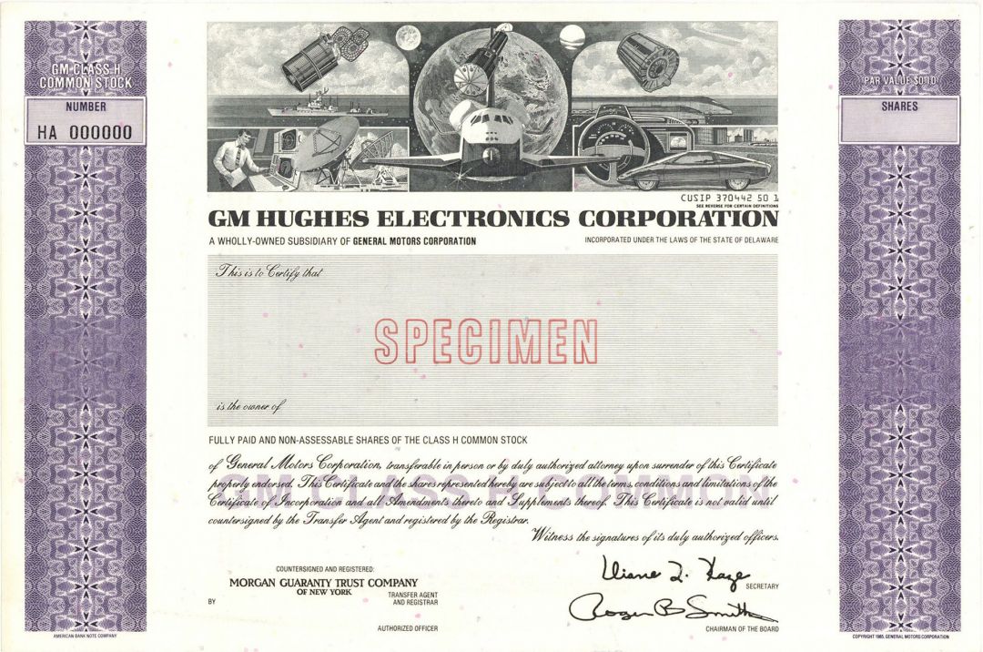 GM Hughes Electronics Corporation - Specimen Stock Certificate
