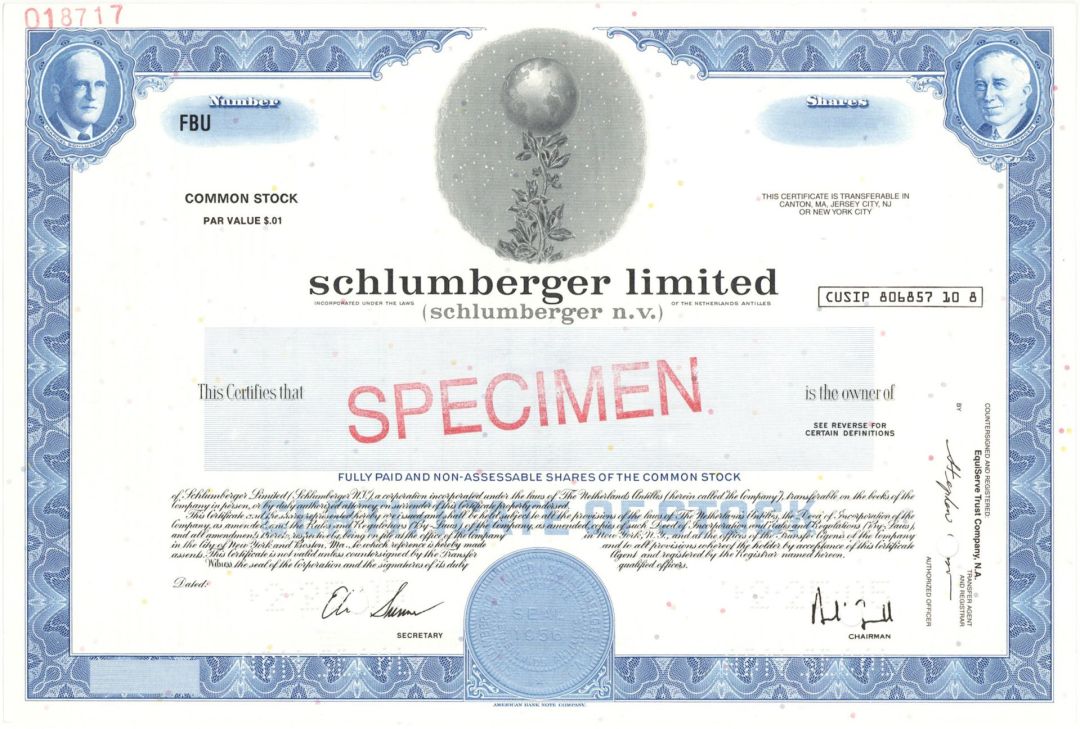 Schlumberger Limited - 2005 dated Specimen Stock Certificate