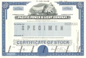 Pacific Power and Light Co - Specimen Stock Certificate