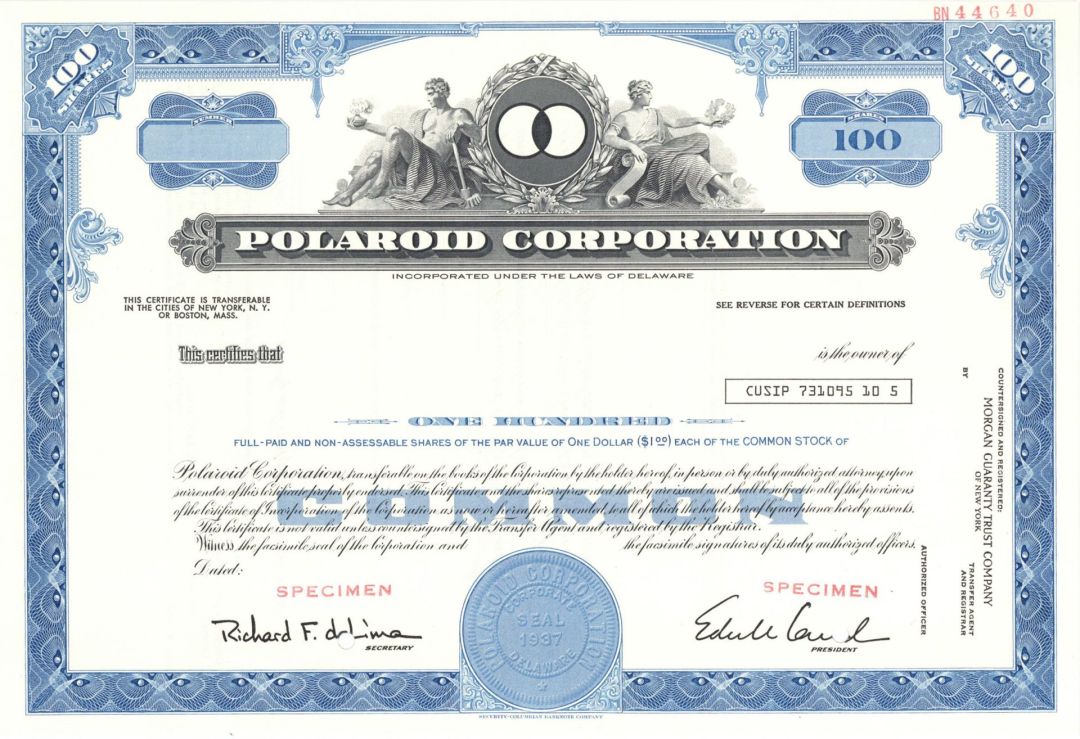 Polaroid Corp. - 1937 Specimen Stock Certificate