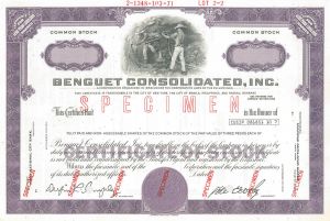 Benguet Consolidated, Inc. - Philippines Specimen Stock Certificate