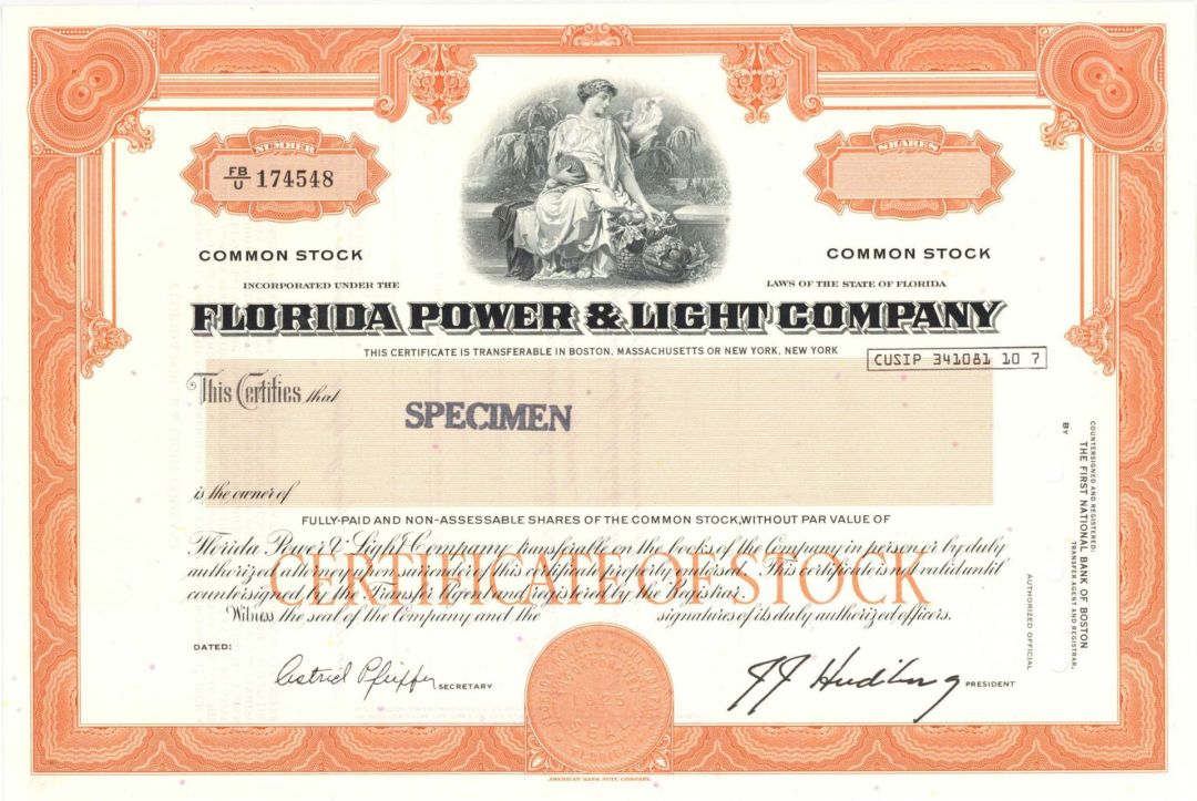 Florida Power and Light Co. - Specimen Stock Certificate