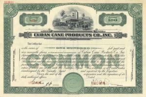 Cuban Cane Products Co. Inc - Cuba Specimen Stock Certificate