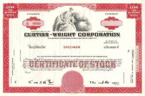 Curtiss-Wright Corporation - Specimen Aviation Stock Certificate