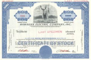 Hawaiian Electric Co., Inc. - Specimen Stock Certificate