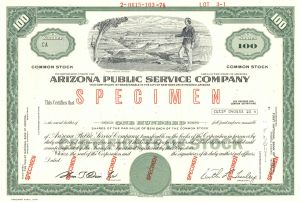 Arizona Public Service Co. - 1974 dated Specimen Stock Certificate