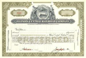 Illinois Central Railroad Co. - ABN Specimen Stock Certificate - Available in Olive, Blue, Orange or Brown