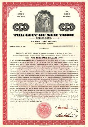 City of New York Serial - $5,000 Bond