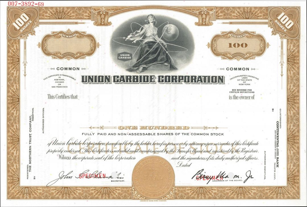 Union Carbide Corporation - Specimen Stock Certificate
