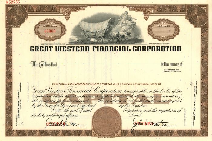 Great Western Financial Corporation - Stock Certificate