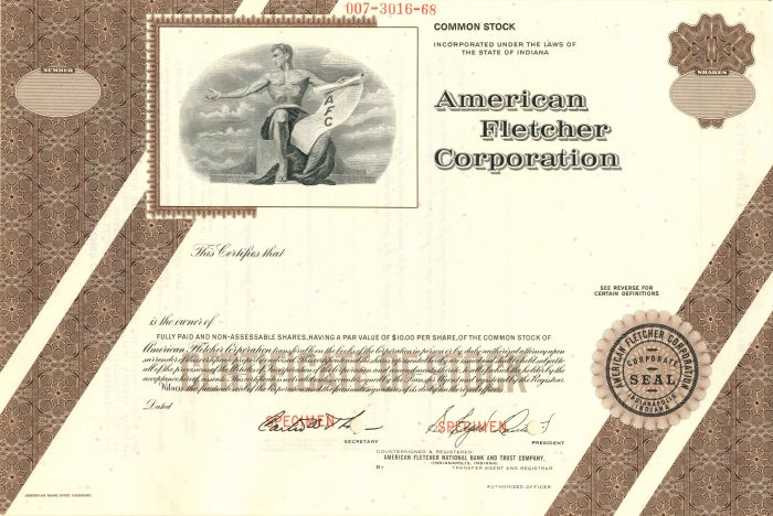 American Fletcher Corporation - Stock Certificate