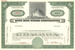 Bath Iron Works Corporation - Stock Certificate