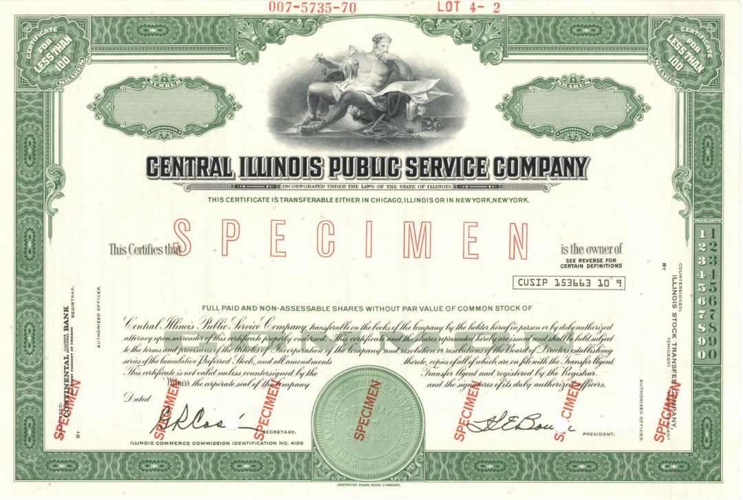 Central Illinois Public Service Co. - Stock Certificate