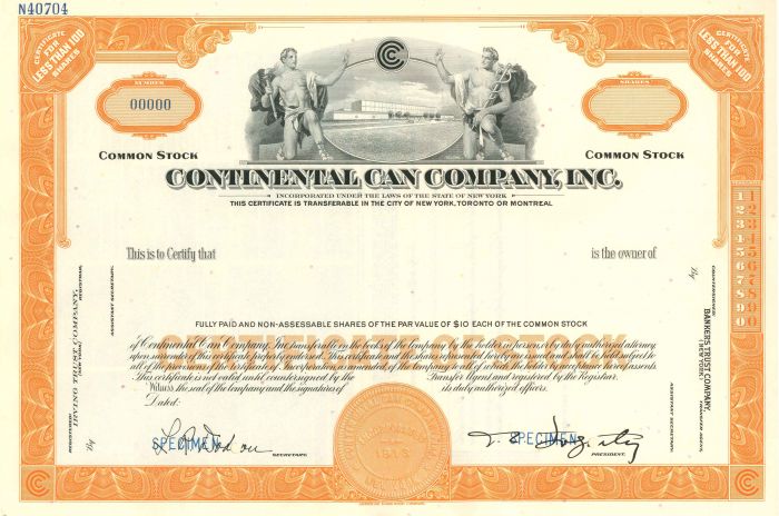 Continental Can Co., Inc. - Stock Certificate