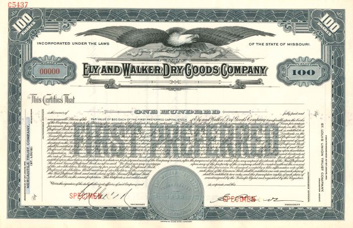 Ely and Walker Dry Goods Co. - Stock Certificate