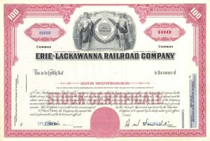 Erie-Lackawanna Railroad Co. - Specimen Stock Certificate - Available in Red, Orange, Olive, Aqua, Brown