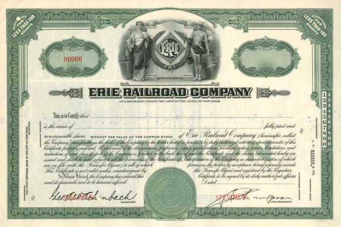 Erie Railroad Co. - Specimen Stock Certificate